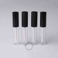 Lipstick tube with matt black brush cap lip gloss tube classic lip glaze container empty round 8ml lipstick tube with label